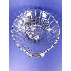 Silver Overlay floral poppy Flanders shell candy dish 25th anniversary gift
